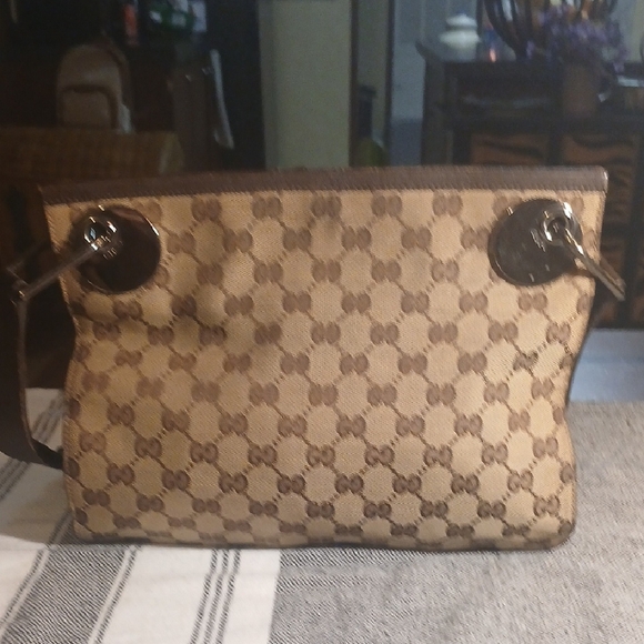 Authentic Gucci Eclipse Shoulder Crossbody Bag GG Canvas Leather Brown - Picture 1 of 16